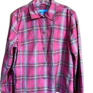 NWT Evan-Picone Casual Plaid Woven Shirt Jacket Raspberry Pink Multi XL